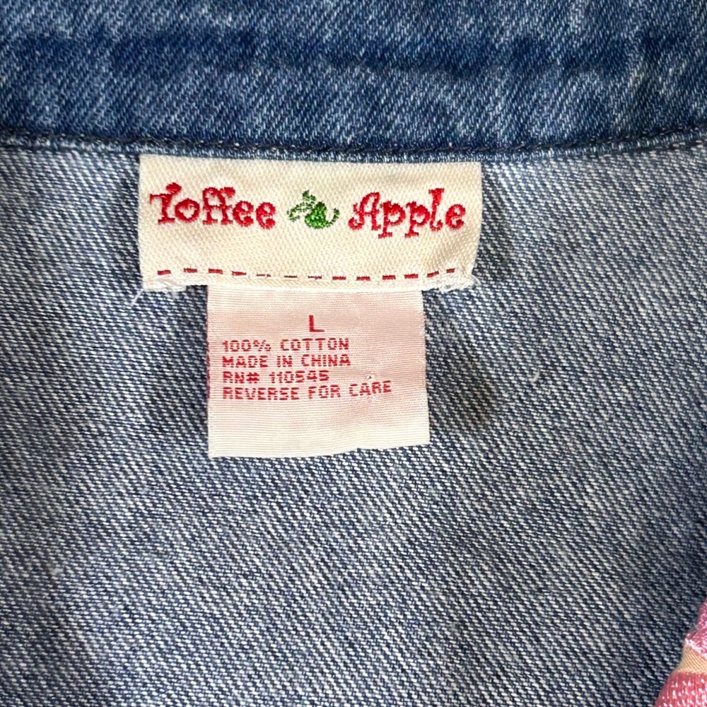 Toffee & Apple Womens L Embroidered Floral Butterfly Denim Jacket Cottagecore - Picture 2 of 9